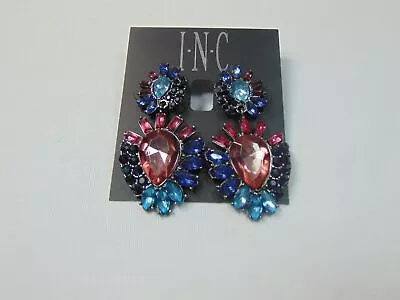 INC 1.25  Grey Tone Multi Colored Double Drop Teardrop Earrings LM533 $26 • $7.91