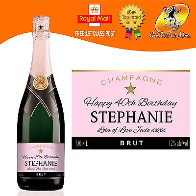 Personalised Pink Champagne Bottle Label Birthday Any Occasion Gift • £3.35