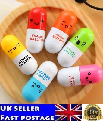 5x Vitamin Capsule Ball Pen Stationery Cute Smiling Face Point Telescopic Novelt • $2.66