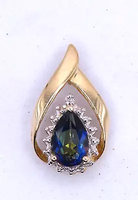 LOVELY LADIES 14k YELLOW GOLD PENDANT W MYSTIC TOPAZ & 1 SINGLE CUT DIAMOND * • $159.99