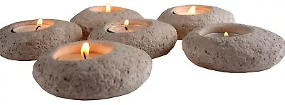 Pebble Tealight Candle Holders - Dark Stone - Spa Day At Home - Set Of 6 • £14.99