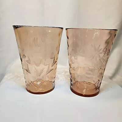 Vintage Pink Etched Depression Glass Vases • $18