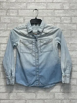 MUDD Acid Wash Denim Long Sleeve Button Down Shirt Women's Size Small • £17.99