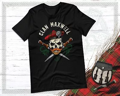 Scottish Clan Maxwell Surname Skull Wearing Tam Dirks Tartan Badge • $24