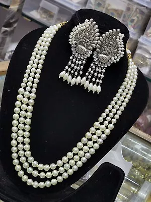 Indian Traditional Bollywood Pearls Jewellery Set For Women's - White  & Silver • $35.19