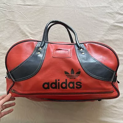 Vintage 70’s Adidas Treyfoil Classic Gym Duffel Bag Red With Blue Accents • $8.50