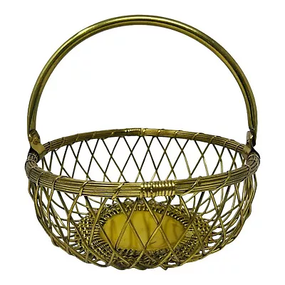 Vintage Brass Wire Woven Metal Egg Fruit Basket Swing Handle Kitchen Decor • $23.79