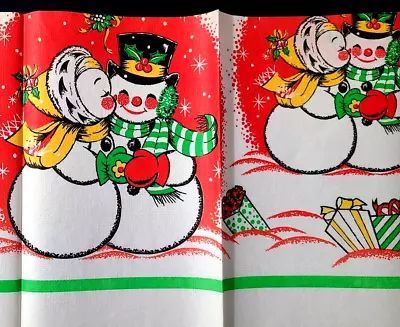 Vtg 54x96 Rembrandt Fashion Ware Table Cover Paper Tablecloth Snowman Christmas • $9.99