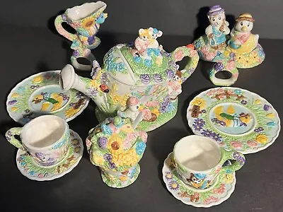 Vintage 1990’s  Hand Painted Ceramic 14 Pieces Tea Set COLLECTOR Child Size IOB • $120