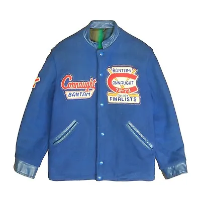 Vintage Connaught Bantam Hockey Wool Leather Varsity Jacket Size Small Blue • $100
