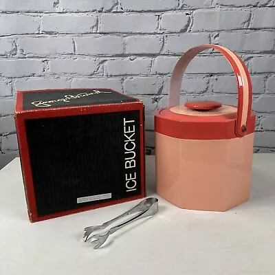 $75 • Buy GEORGES BRIARD APRICOT Pink Octagonal 7  Vinyl Ice Bucket Lid And Tongs Vintage