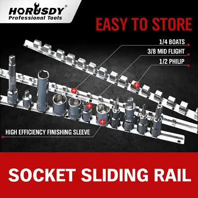 3 Socket Holder Sliding Rail Tray Organizer 1/4  3/8  1/2 Mountable Steel Rack • $7.79