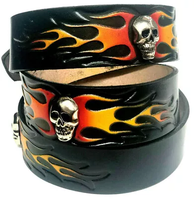 American Skull & Flame BeltGenuine Leather1 1/2  WideBiker's Favorite Design  • $35