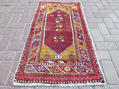 Vintage Turkish Small Rug Area Rugs DoorMat Bedroom Rug Small Carpet 25 X47  • $127.55