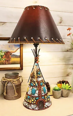 Southwestern Indian Teepee Hut Dreamcatcher Feathers Turquoise Rocks Table Lamp • $69.99