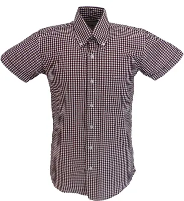 Relco Short Sleeved Burgundy Gingham Check Vintage/Retro Mod Button Down Shirt • £39.99