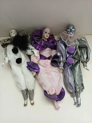 Lot Of 3 Vintage 16 - 18”  Clown Harlequin Jester Mardi Gras Dolls Porcelain • $39.95