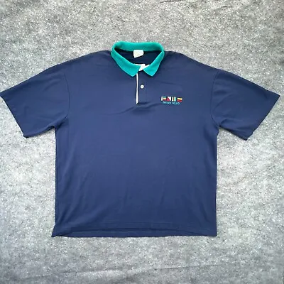 VINTAGE Nags Head Polo Shirt Men's Extra Large Navy Blue Turquoise USA Made • $3.60