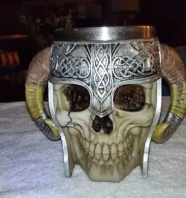 Stainless Steel Skull  Beer Tankard Viking Ram Horned Warrior Coffee Mug Tea Cup • $15.85