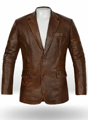 Men Genuine Lambskin Pure Leather Soft Blazer Jacket TWO BUTTON Urban Brown Coat • $119.20