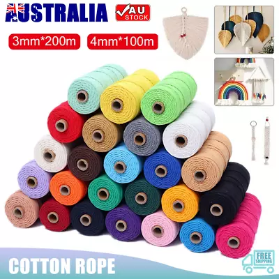 $7.99 • Buy 3/4/5/6mm Natural Cotton Twisted Cord Craft Macrame Artisan Rope Weaving Wire OZ