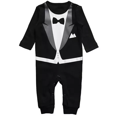 $17.99 • Buy Baby Boys Formal Tuxedo Suit Outfit Party Wedding Photo Pros Romper Size 000-2 
