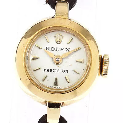 ROLEX Precision 18K Yellow Gold White Dial Hand Winding Ladies Watch_800524 • $1948.27