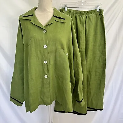 La Fixsun Outfit Top Maxi Skirt 100% Linen Green Size XL Womens Set Lagenlook • $79.99