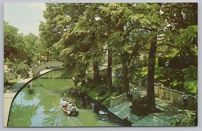 State View~San Antonio Texas~Boat On San Antonio River~Vintage Postcard • $1.35