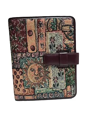 VTG 90s Day-Timer 7 Ring Personal Planner Sun Floral Tapestry Leather USA • $29.99