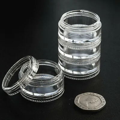 5 Ml/g 10 G Stacking Storage Jar Pot Organiser Craft Glitter Beads Pill Holiday • £3.63