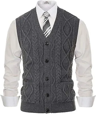 PJ PAUL JONES Men's Sweater Vest V-Neck Sleeveless Cable Knitted Cardigan Vest • $81.65