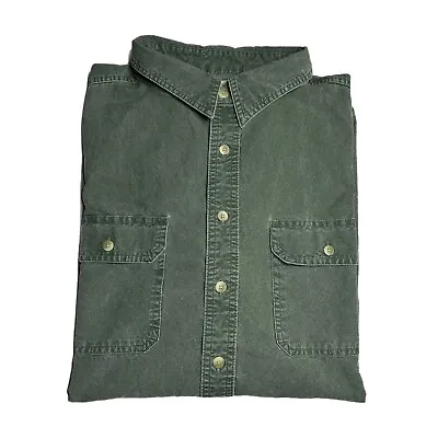 Vintage LL Bean Denim Short Sleeve Work Shirt Men 3XL Military Green Paint Spots • $16.96