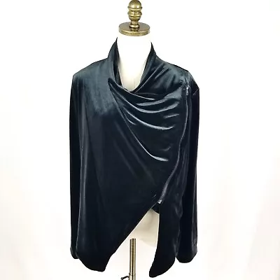 Simply Vera Wang Asymmetrical Velvet Jacket Size M Solid Black Cowl Neck Zipper • $28.01