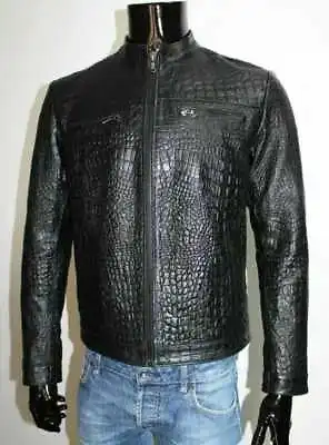 New Men's Classic Black Genuine Handmade Alligator Leather Jacket XS To 3XL • $129