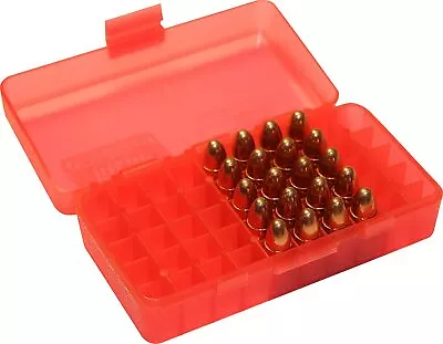 MTM 380/9MM Cal 50 Round Flip-Top Ammo Box P50-9M  Color Clear Red • $3.98