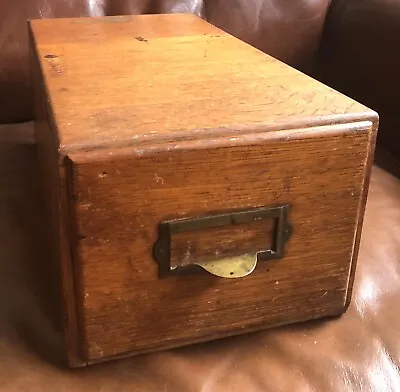 Antique Single Drawer Solid Oak Card File Brass Pull • $104.99