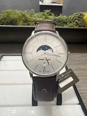 Maurice Lacroix Eliros Moonphase 40mm Watch | Silver/brown Leather • $750