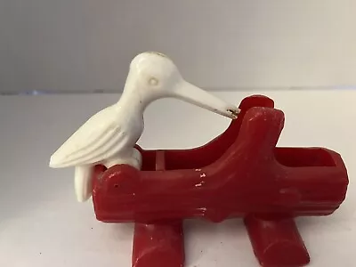 Cute Vintage Red & White Plastic Woodpecker On Log Toothpick Holder • $13.99