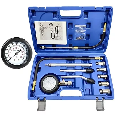 11 Pcs Cylinder Compression Tester Gas Engine Gauge Kit Tool Auto Car Motorcycle • $29.95