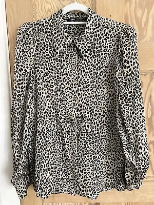 ZARA Leopard Animal Print Puff Sleeve Blouse Shirt Size Medium M • £26