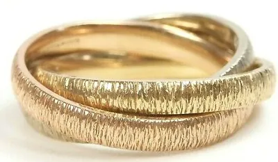 Antique Art Deco 14K Tri Color Trinity Art Carved Wedding Band Ring Sz 6.25 UK-M • $679