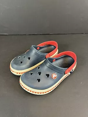 Crocs Mickey Mouse Disney Clogs Children’s 12-13 Logo Character Blue Red Strap • $14.97