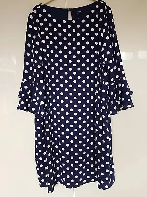 Lovely Ladies WALLIS Spot Dress - Navy - Size 16 • £5