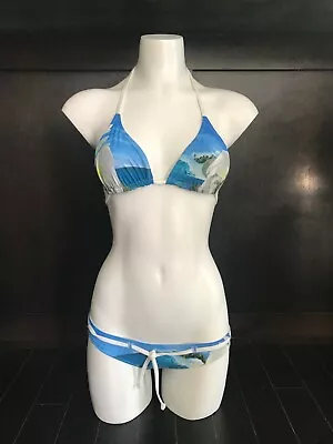 Aaron Chang Plumeria Wave Photo Print Belted Bikini XS  • $100