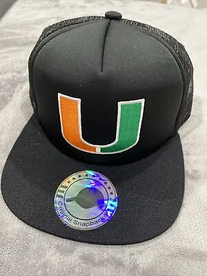 University Of Miami The U Hurricanes Embroidered Logo Black Trucker Hat Cap New • $22