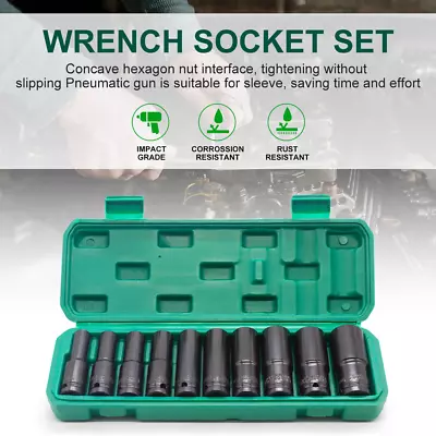 10PCS 10-25Mm 1/2 Inch Drive Deep Impact Socket Set Heavy Metric Garage Tools • $14.09