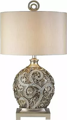 31.5 H Champagne Gold With Vines Floral And Crackled Mirror Detailing Table Lamp • $139.99