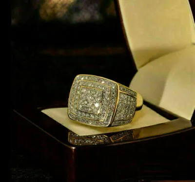 £108.99 • Buy Diamond Pinky Ring Men's 14k Yellow Gold Finish Round Cut Wedding Band 2.50 CT