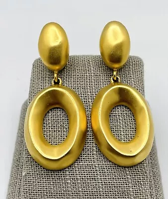 Runway Vintage GIVENCHY Earrings 1980's Big Door Knocker Brushed Gold HOOP • $69.50